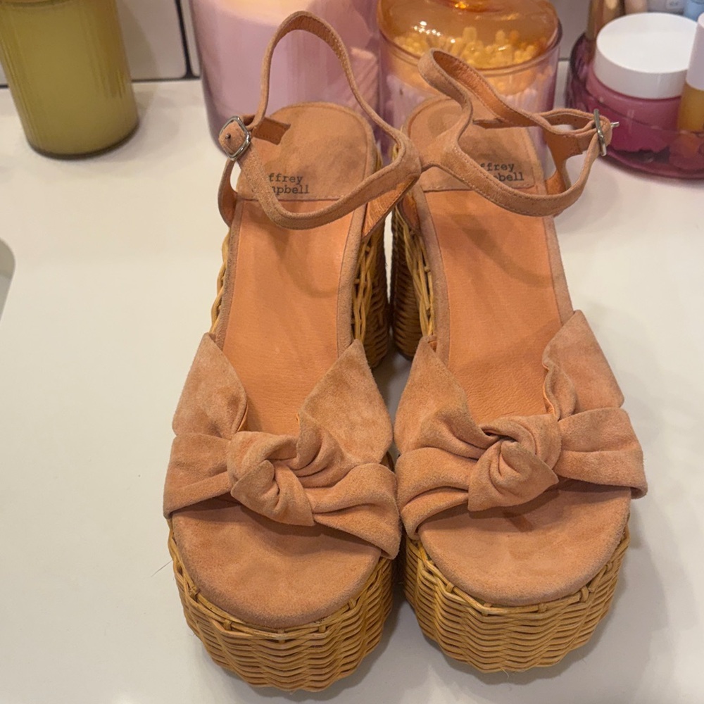 Jeffrey Campbell Peach Suede Knot Platform Sandals